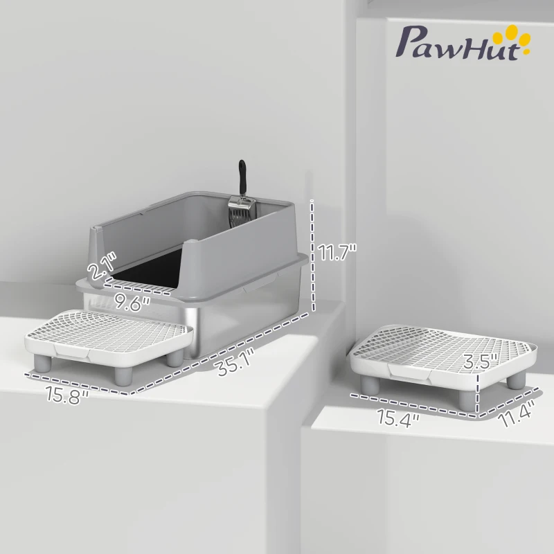 PawHut Extra Large Stainless Steel Cat Litter Box with Scoop & Pad, Anti-Urine Leakage, Easy Cleaning, Non-Sticky