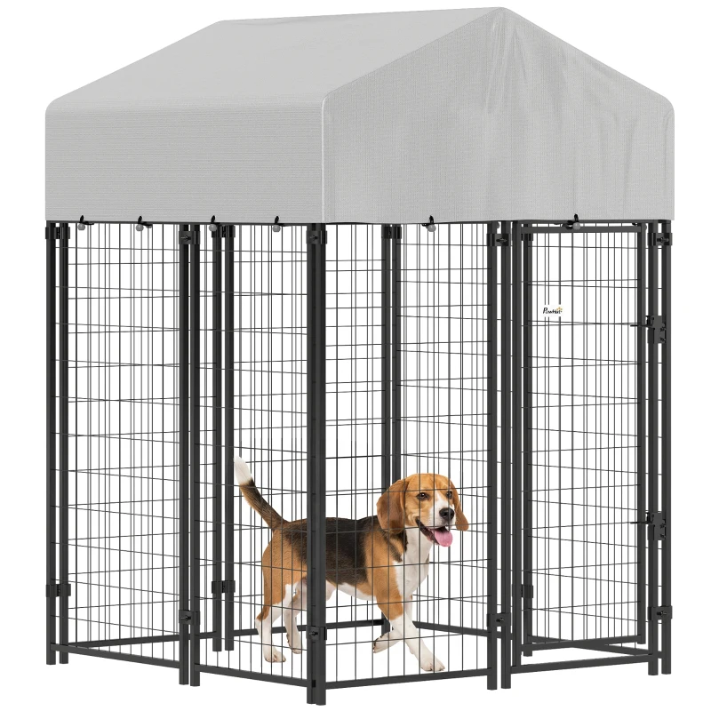 PawHut Outdoor Dog Kennel with Roof, 4' x 4' x 6' Heavy Duty Welded Wire Dog Playpen Enclosure with Escape-proof Lock