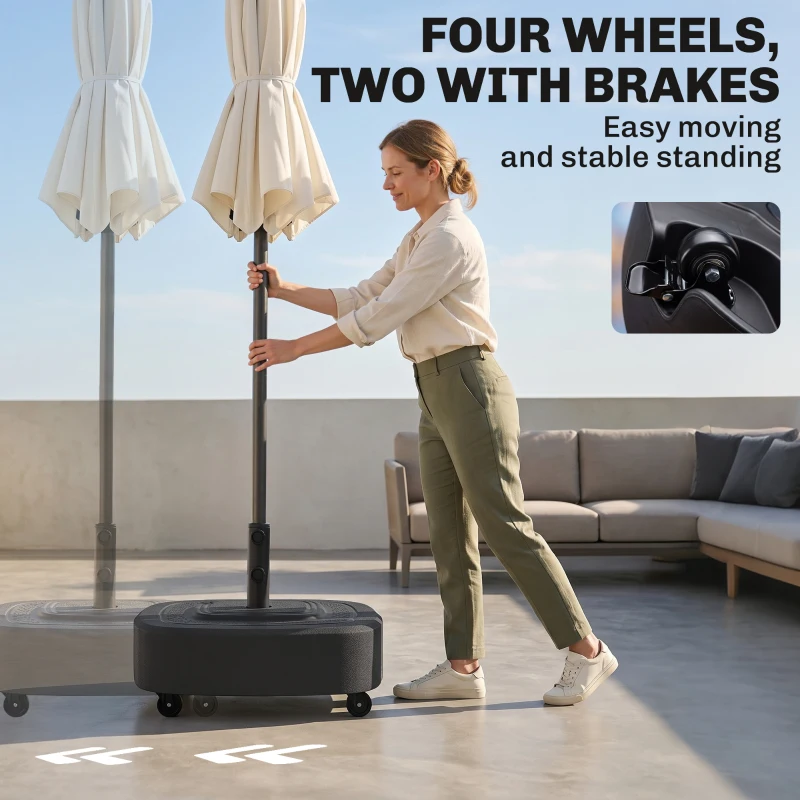 Outsunny Patio Umbrella Base Outdoor Umbrella Stand with Wheels for 1.5"/1.9" Umbrella Poles