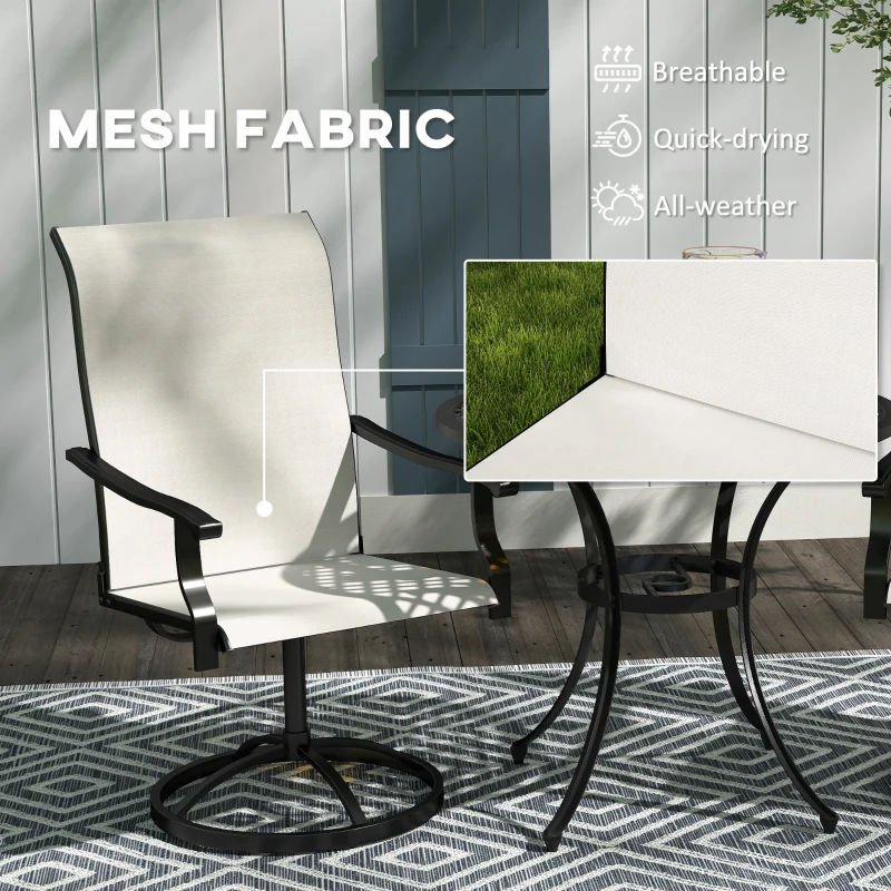 Outsunny Outdoor Swivel Dining Chairs Set of 2, High Back Swivel Chairs with All Weather Mesh for Deck, Backyard, Poolside, White