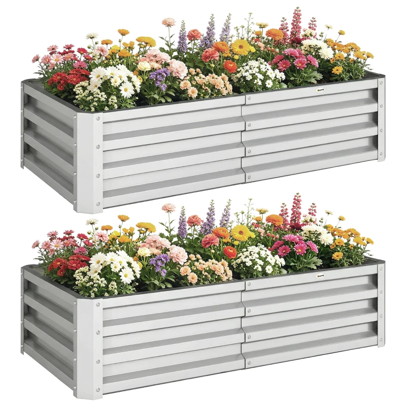 Outsunny Galvanized Raised Garden Bed, 4' x 2' x 1' Metal Planter Box, for Growing Vegetables, Flowers, Herbs, Succulents, Silver