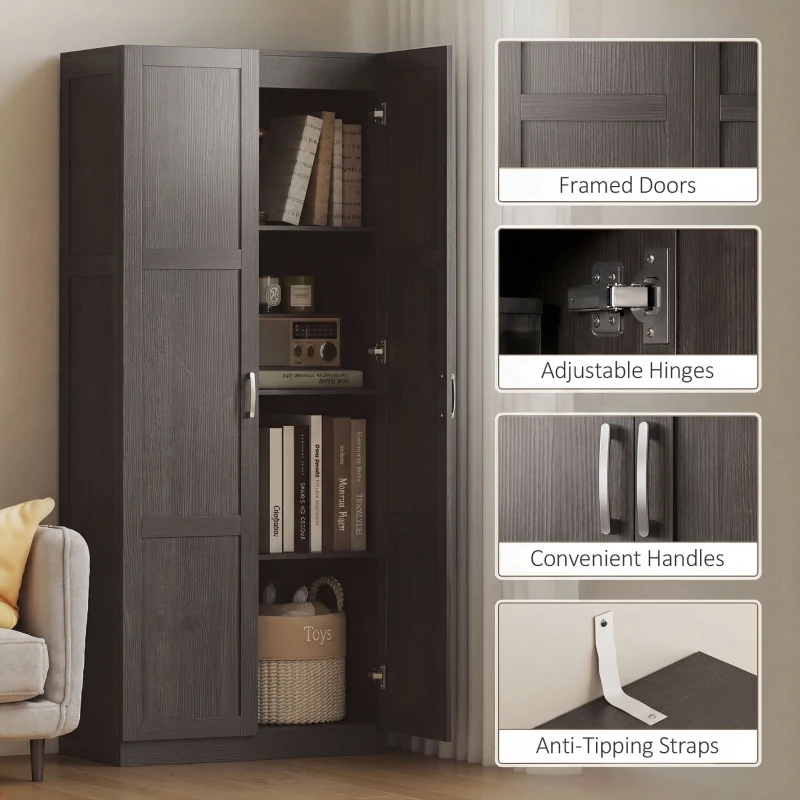 HOMCOM Farmhouse Pantry Cabinet, 71" Tall Kitchen Pantry Storage Cabinet with Soft-Close Hinges, Adjustable Shelves, Espresso