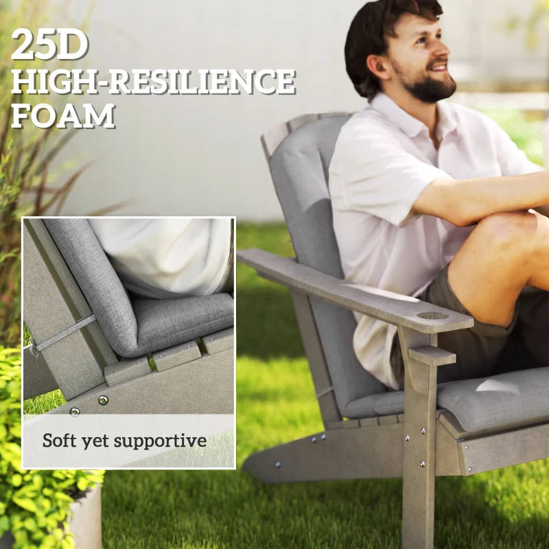 Outsunny Set of 4 Patio Chair Cushions, High Back Adirondack Chair Cushion with Ties, High-Density Foam, Grey