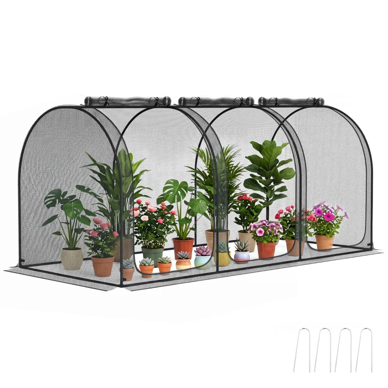 Outsunny 9' x 4' Crop Cage, Garden Plant Protector, with 3 Zippered Doors and 4 Ground Stakes, for Garden, Yard, Lawn, Black