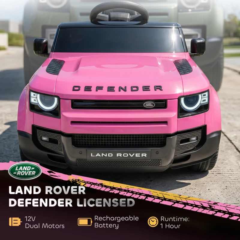 Qaba 12V Ride on Car Licensed Land Rover with Remote, Suspension, Slow Start, 3 Speeds, Lights, Music, Horn for 3-5, Pink