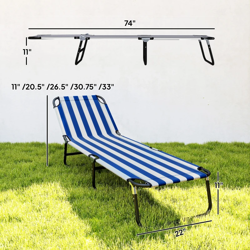 Outsunny Portable Folding Adjustable Sun Beach Lounger / Camping Cot - Blue and White