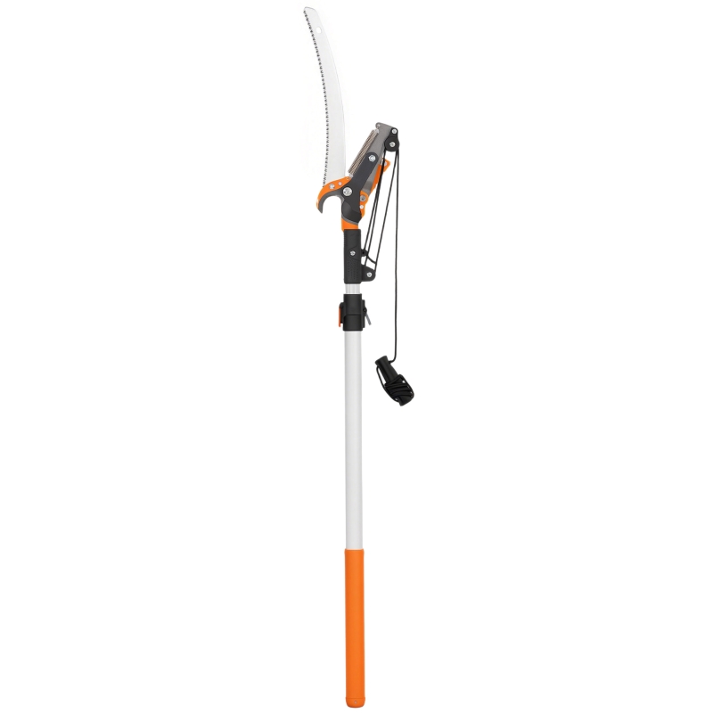 Outsunny 6.5ft 2-In-1 Manual Pole Saw for Tree Trimming, Aluminium Telescopic Long Reach Pole Pruner with Sharp 65Mn Steel Blade