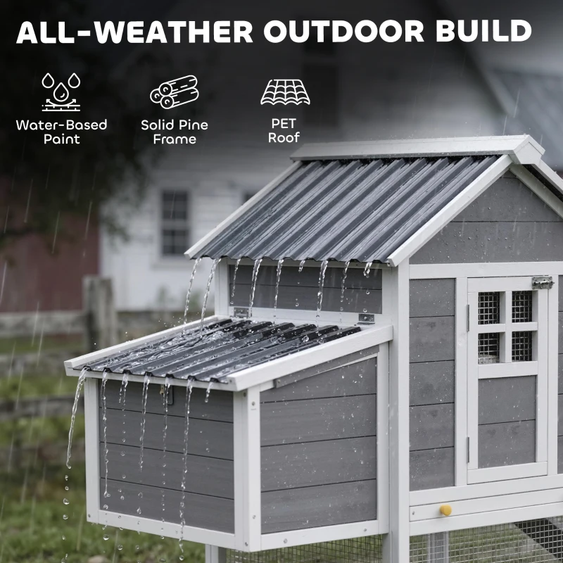 PawHut 82" Wooden Chicken Coop, Large Outdoor Hen House for 2-3 Hens, Chicken House with Nesting Box, Pull-on Tray