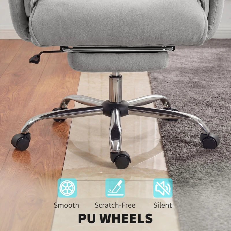 HOMCOM High Back Office Chair, Reclining Desk Chair with Footrest, High Resilience Foam, Rolling Wheels, Light Taupe Gray