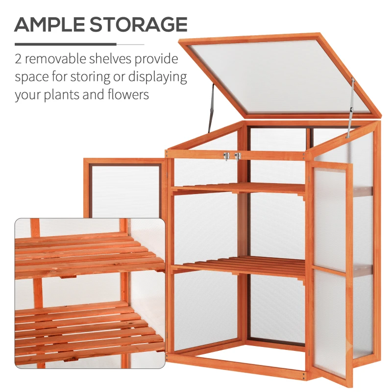Outsunny Wooden Cold Frame Greenhouse Small Mini Planter Box, 30" L x 24" W x 44" H, Golden Red Finish