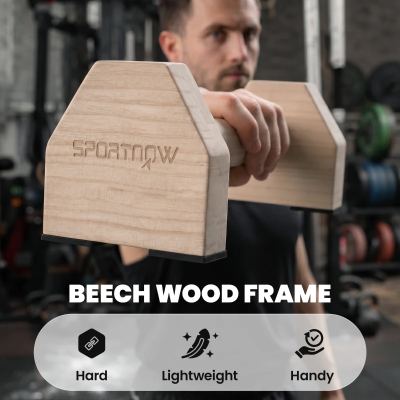 Soozier Push up Handles, Wooden Parallettes Bars with Non-Slip Base, Calisthenics Equipment for Home, Gym, Fitness, Exercise, Natural Wood
