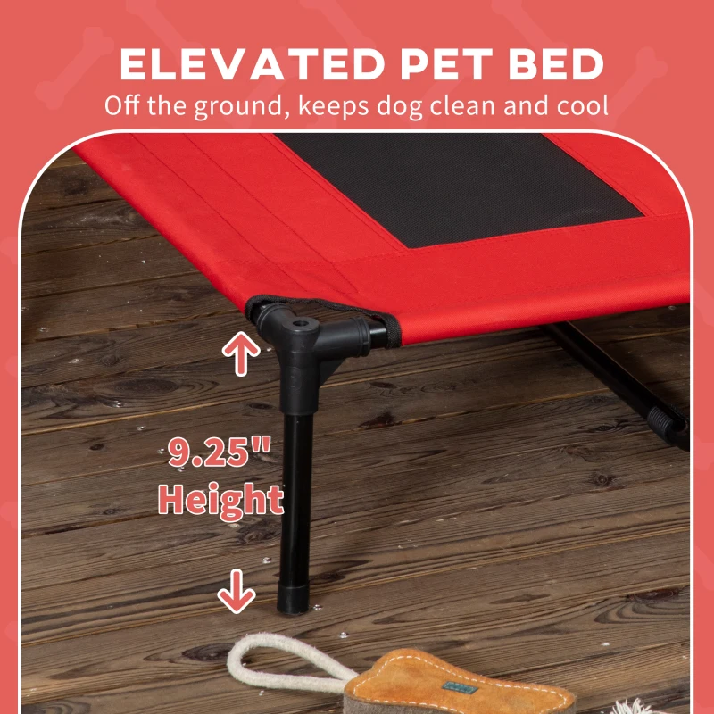 PawHut 48" x 36" Elevated Portable Dog Cot Cooling Pet Bed with UV Protection Canopy Shade, Red