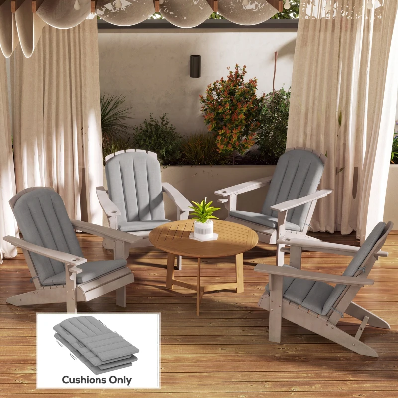 Outsunny Set of 4 Patio Chair Cushions, High Back Adirondack Chair Cushion with Ties, High-Density Foam, Grey