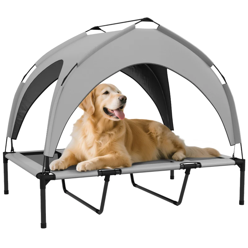 PawHut Elevated Dog Bed with Canopy, Raised Outdoor Pet Bed for Camping with Washable Breathable Mesh, 42" x 30" x 37"