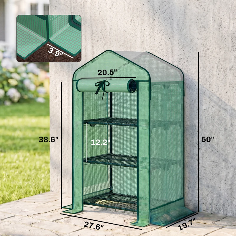 Outsunny Mini Greenhouse with Screen Roof, Portable Small Greenhouse with Roll-Up Zipper Door, 27.6" x 19.7" x 50", Green