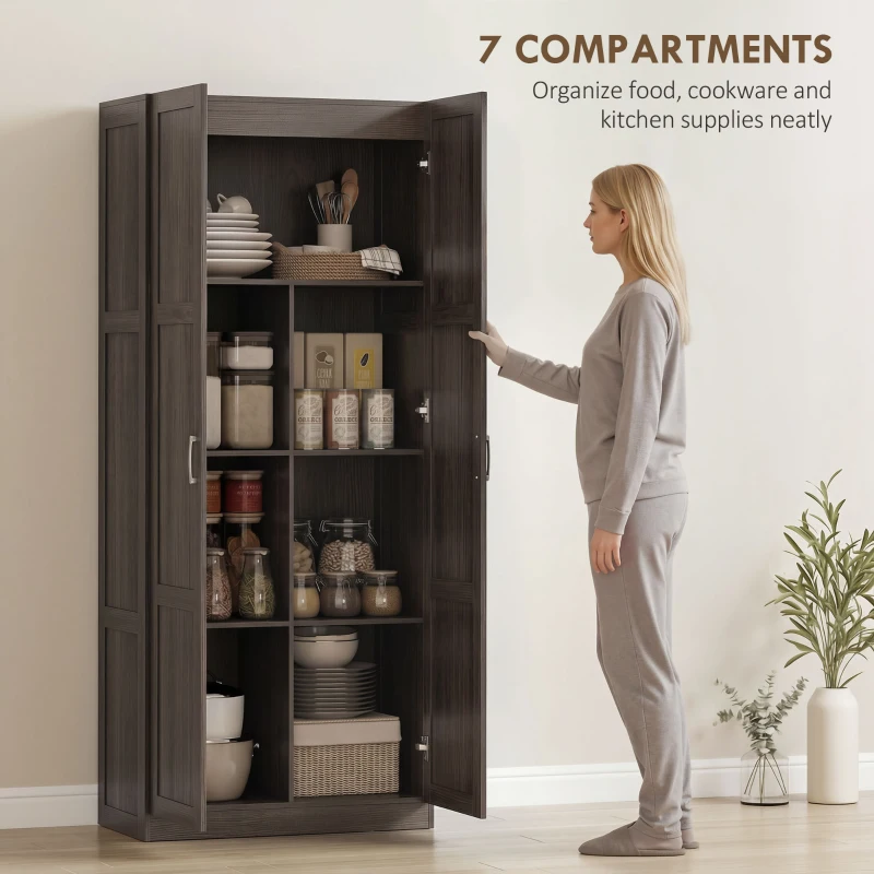 HOMCOM Farmhouse Pantry Cabinet, 71" Tall Kitchen Pantry Storage Cabinet with Soft-Close Hinges, Adjustable Shelves, Espresso