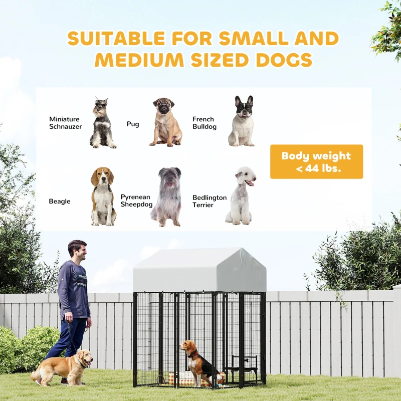 PawHut Outdoor Dog Kennel with Roof, 4' x 4' x 6' Heavy Duty Welded Wire Dog Playpen Enclosure with Escape-proof Lock