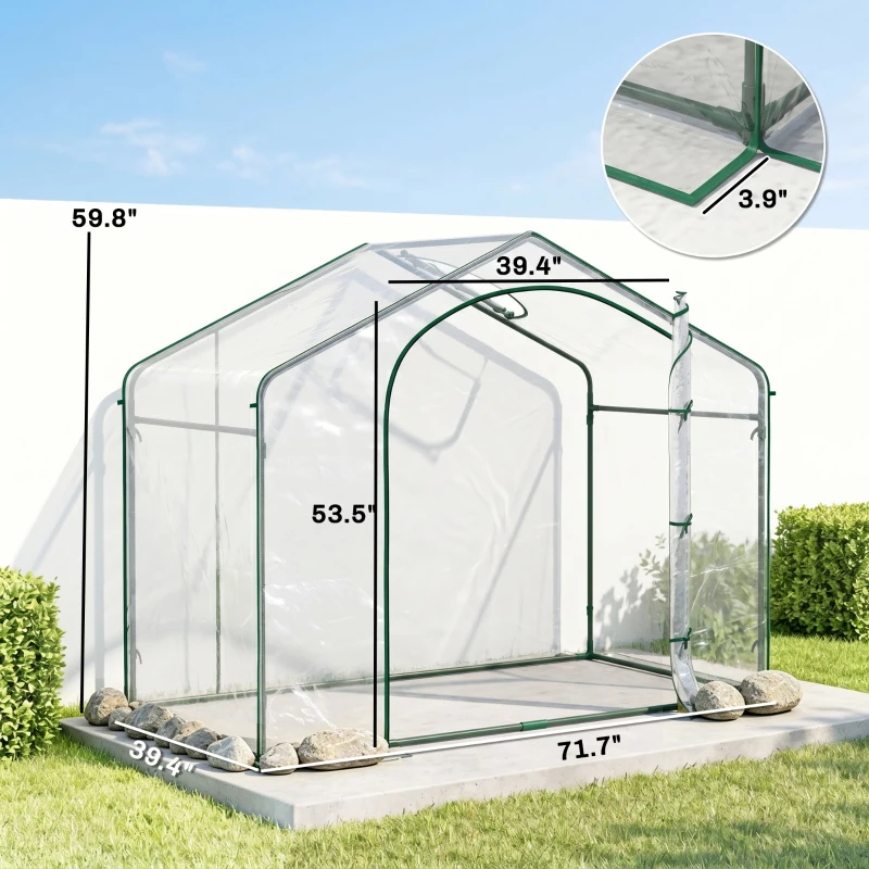 Outsunny 6' x 3' x 5' Portable Walk-in Greenhouse, Plastic Cover, Steel Frame Garden Hot House, Zipper Door, Top Vent for Flowers, Vegetables, Saplings, Tropical Plants, Clear