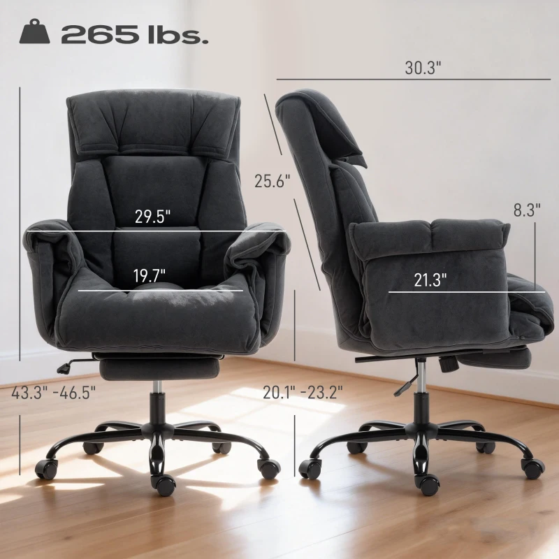 HOMCOM High Back Office Chair, Reclining Desk Chair with Footrest, High Resilience Foam, Rolling Wheels, Dark Gray