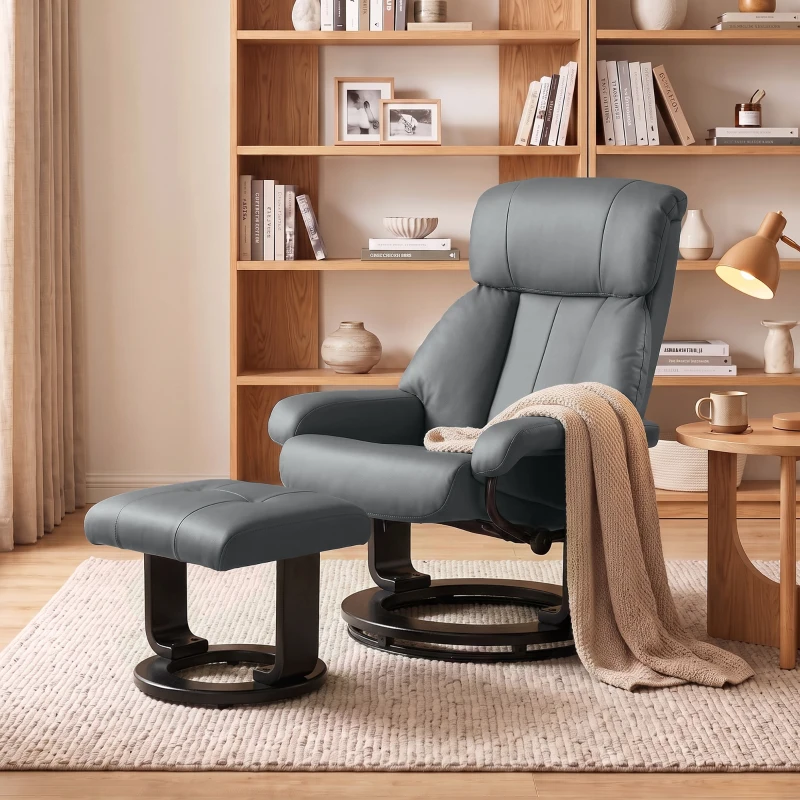 HOMCOM Massage Recliner Chair with Ottoman, 360° Swivel Recliner and Footstool, 10-Point Vibration, Gray