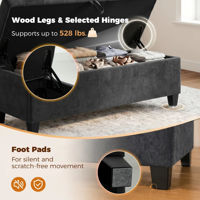 HOMCOM Storage Ottoman Bench, 63" End of Bed Bench for Queen/King Bed, Living Room, Bedroom, Entryway, Dark Grey