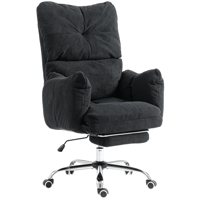 HOMCOM Office Chair with Foot Rest, Ergonomic Reclining Computer Gaming Chair w/ Snow Flannel Fabric, Thick Cushion, Black