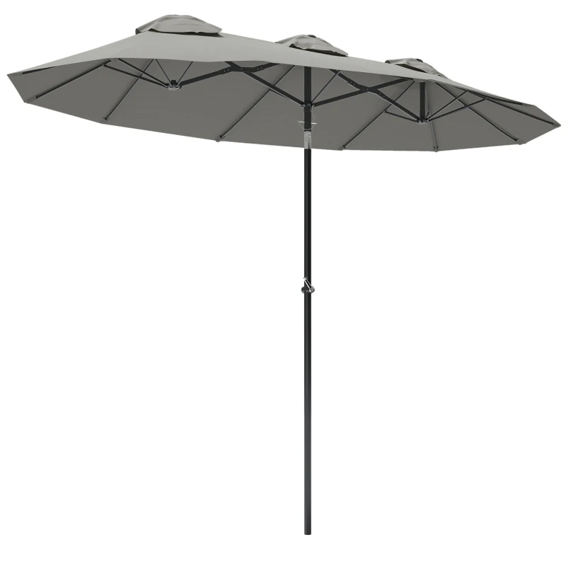 Outsunny Double Sided Patio Umbrella, 9.7' Large Outdoor Market Umbrella with Push Button Tilt and Crank, 3 Air Vents and 12 Ribs, for Garden, Deck, Pool, Gray(m-11)