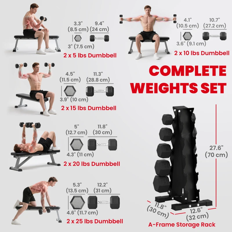 Soozier Hex Dumbbell Weight Set with Vertical Rack, 150lbs Rubber-Coated Dumbbells with Non-Slip Handles