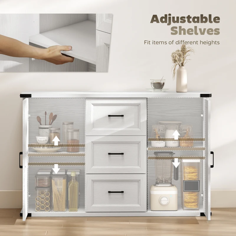 HOMCOM Sideboard with 3 Drawers and 2 Doors, 47" Buffet Cabinet with Adjustable Shelves for Kitchen, White Wood Grain