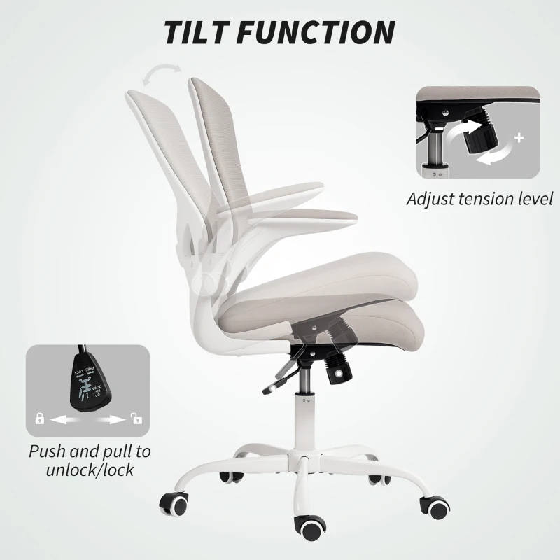 HOMCOM Ergonomic Mesh Office Chair with 4D Lumbar Support, Swivel Desk Chair with Flip-up Armrests, Tilt Function, Grey
