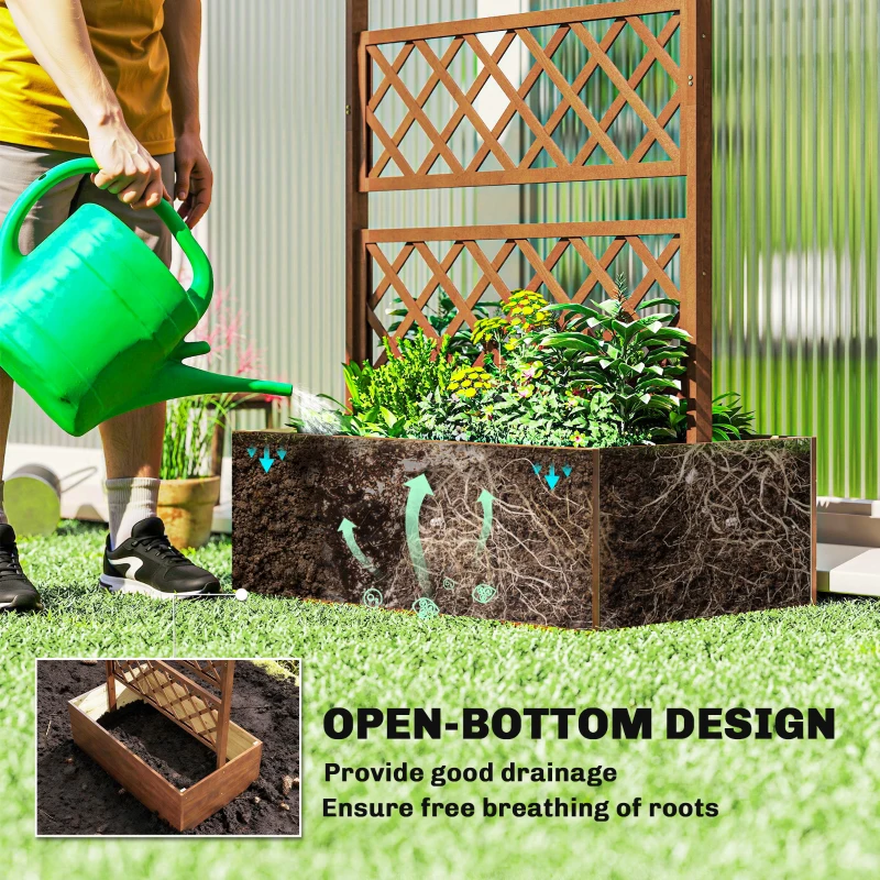 Outsunny Wooden Trellis Planter Box, Raised Garden Bed to Grow Vegetables, Herbs and Flowers