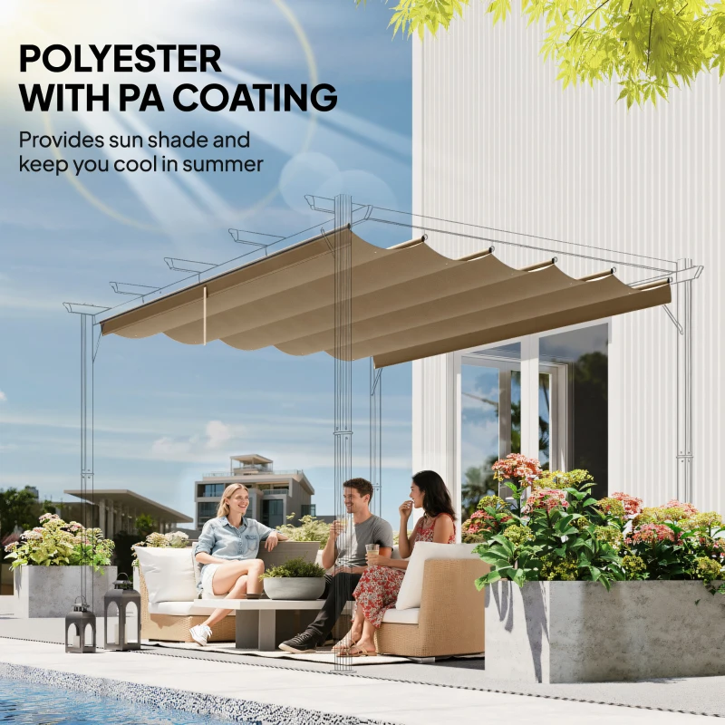 Outsunny 8.2' x 8.4' Retractable Pergola Canopy Replacement for 10' x 10' Frame, Pergola Cover Replacement (Cover Top Only), Tan