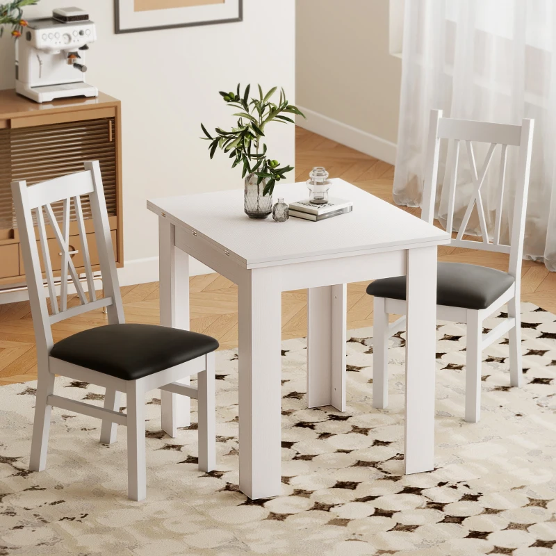 HOMCOM 55" Extendable Dining Table for 4-6, Kitchen Table with Steel Slides and Felt Pads for Small Spaces, White