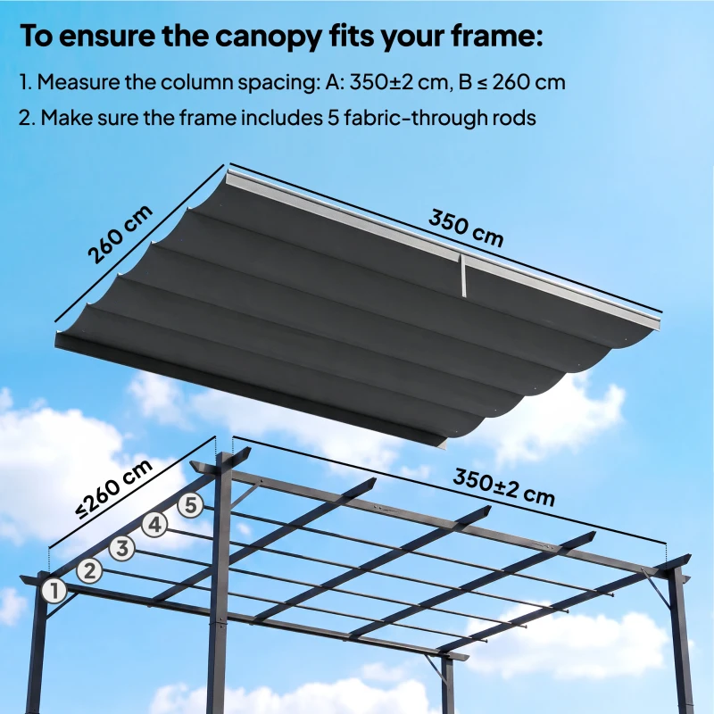 Outsunny 8.5' x 11.5' Retractable Pergola Canopy Replacement, Fit 10' x 13' Frame, Pergola Cover Replacement Top Only, Dark Grey