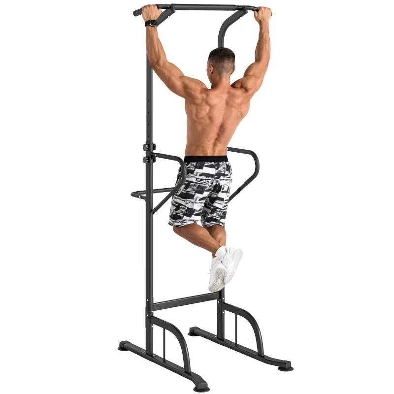 Soozier Power Tower Dip Station Pull Up Bar, Multi-Function Push Up Equipment with Adjustable Height for Home Gym Strength Training Workout Fitness, Black