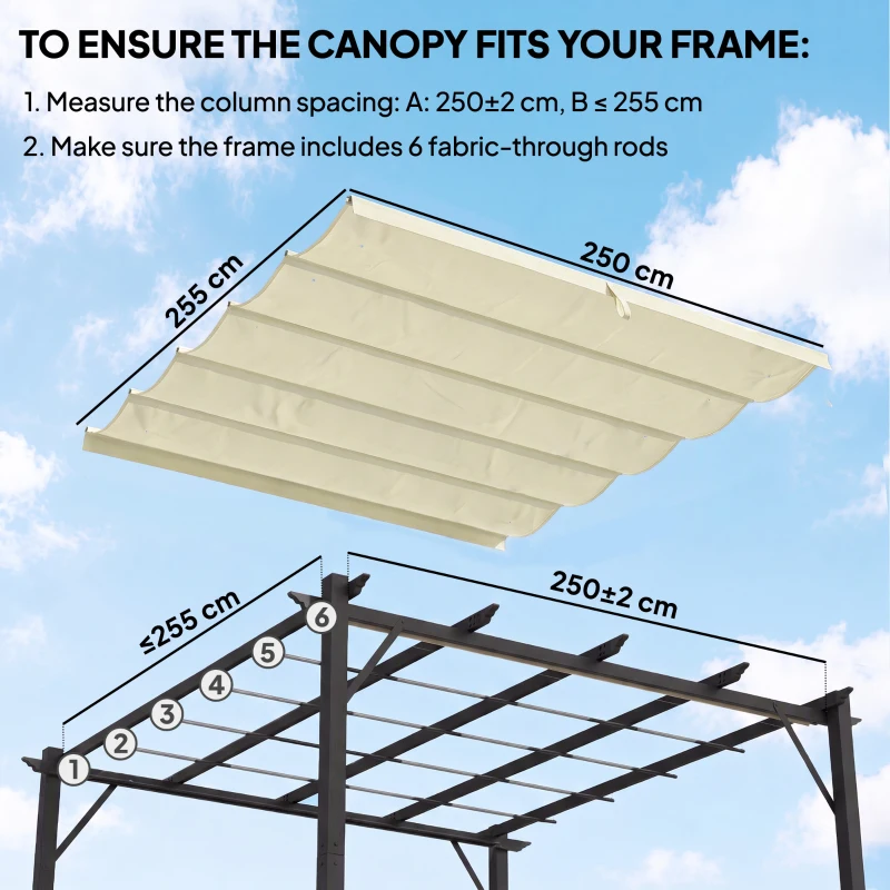Outsunny 8.2' x 8.4' Retractable Pergola Canopy Replacement, Fit 10' x 10' Frame, Pergola Cover Replacement Top Only, Cream White