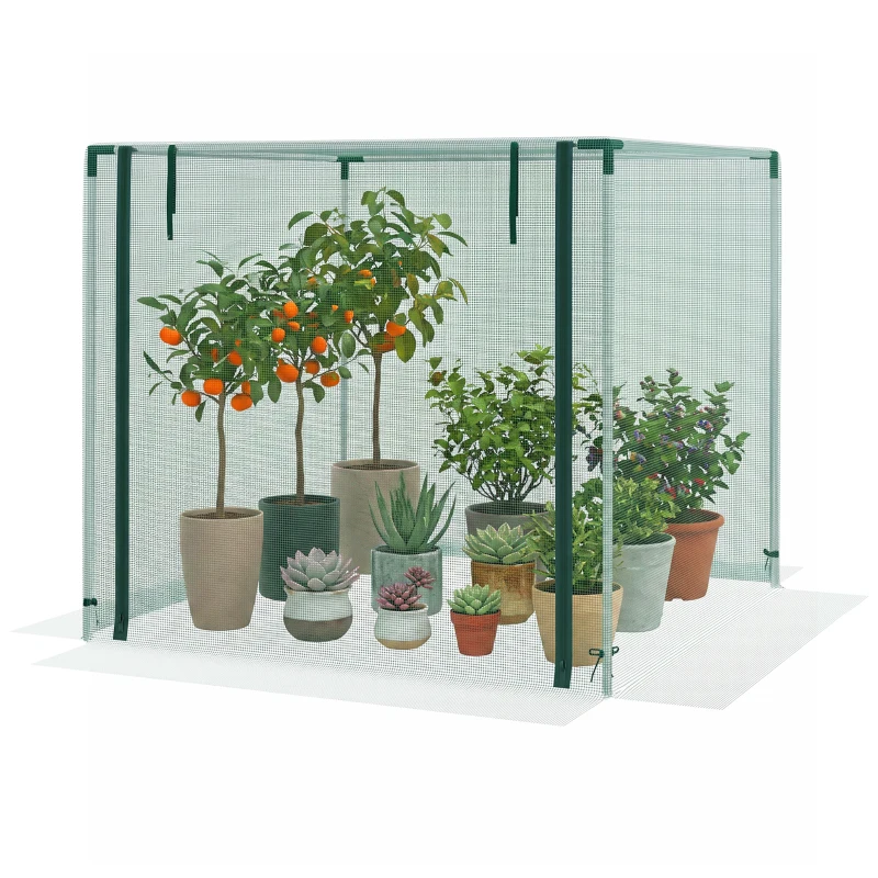 Outsunny Galvanized Steel Crop Cage, Plant Protection Tent with Zippered Door, 4' x 4', Green