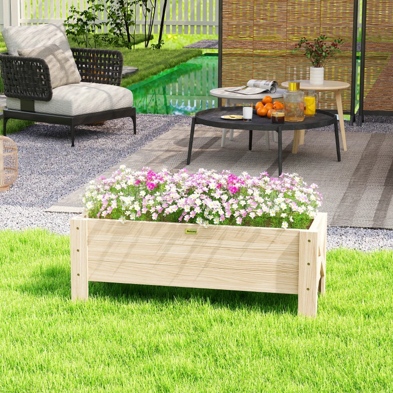 Outsunny 3.3 x 1.2 x 1.2 ft Garden Raised Bed Planter Grow Containers for Outdoor Patio Plant Flower Vegetable Pot, Natural