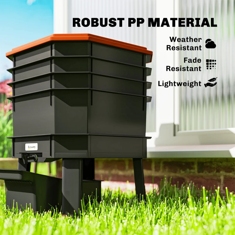 Outsunny 4-Tray Worm Composter Bin, 7.4 Gal Outdoor & Indoor Worm Composter for Recycling Food Waste, Orange