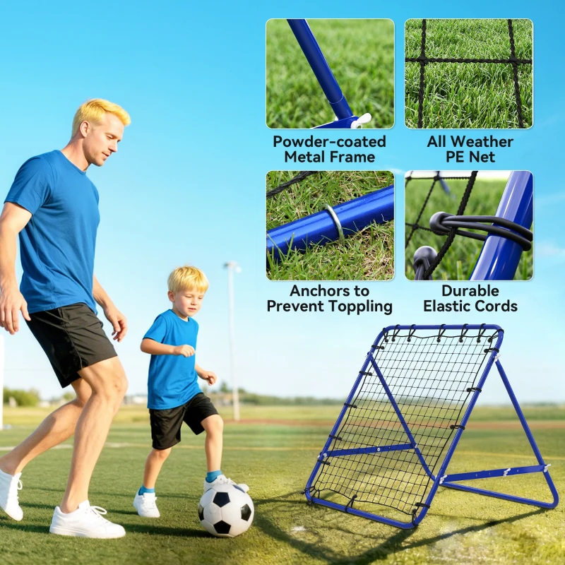 HOMCOM Volleyball Rebounder Net Football Training Aid Kickback Target Play Blue
