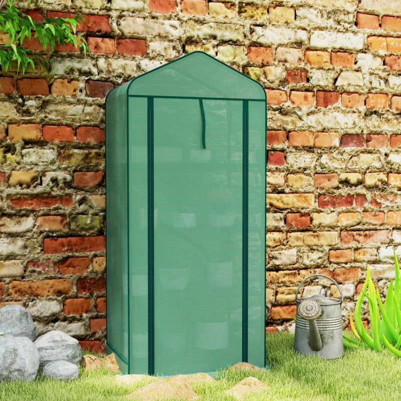 Outsunny Mini Greenhouse with Screen Roof, 4 Tier Portable Small Greenhouse with High Strength PE Cover, Green