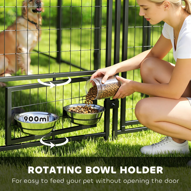 PawHut 9.8' x 9.8' x 6' Outdoor Dog Kennel, Dog Kennel Outside Run with 360° Rotating Bowls, Waterproof & UV Resistant Cover