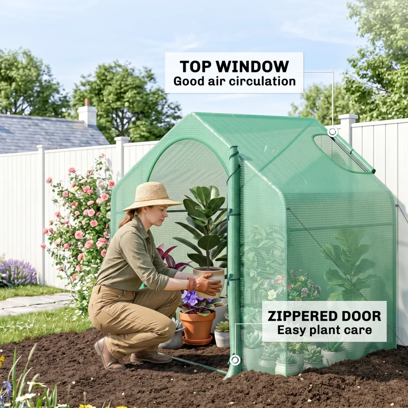 Outsunny 6' x 3' x 5' Portable Walk-in Greenhouse, PE Cover, Steel Frame Garden Hot House, Zipper Door, Top Vent for Flowers, Vegetables, Saplings, Tropical Plants, Green