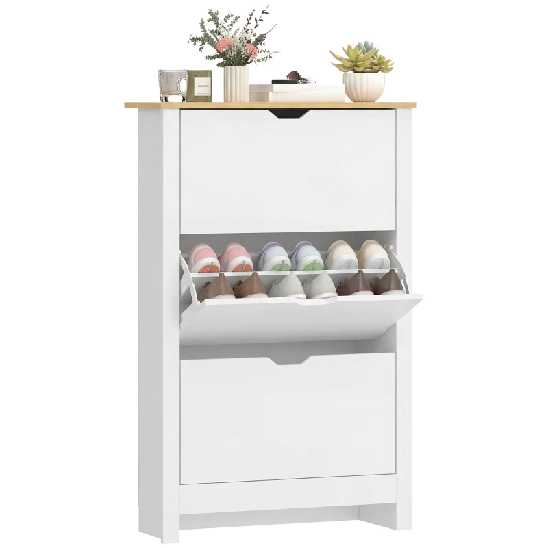 HOMCOM Shoe Storage Cabinet with 3 Flip Drawers and Adjustable Shelves for 12-18 Pairs of Shoes, White