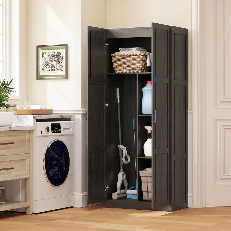HOMCOM Farmhouse Pantry Cabinet, 71" Tall Kitchen Pantry Storage Cabinet with Soft-Close Hinges, Adjustable Shelves, Espresso