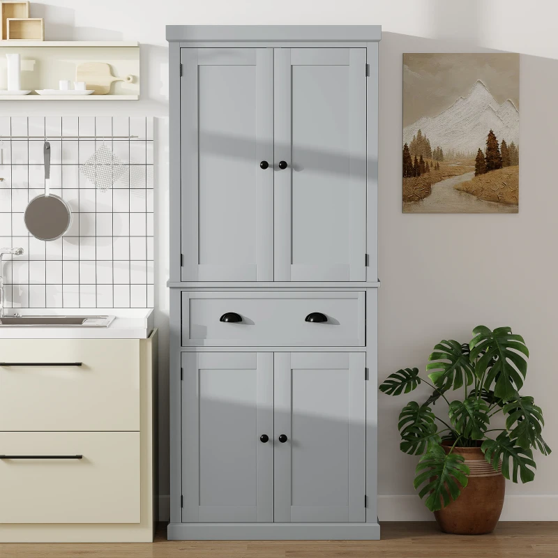HOMCOM 72.5" Kitchen Cabinet, Pantry Storage Cabinet with Doors and Shelves, Freestanding Food Pantry Cabinet, Gray