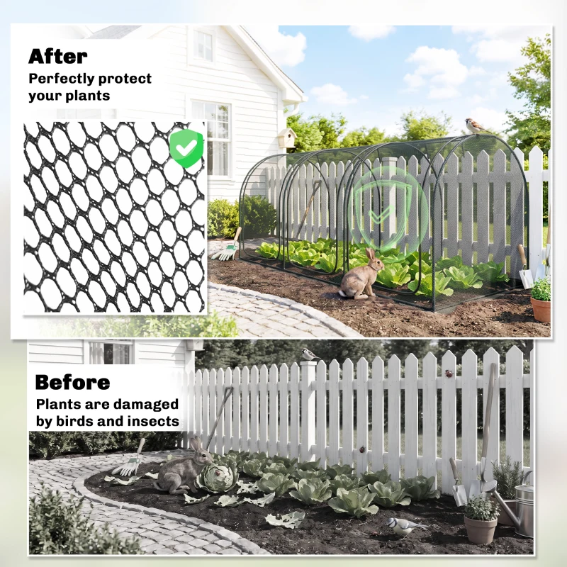 Outsunny 9' x 4' Crop Cage, Garden Plant Protector, with 3 Zippered Doors and 4 Ground Stakes, for Garden, Yard, Lawn, Black