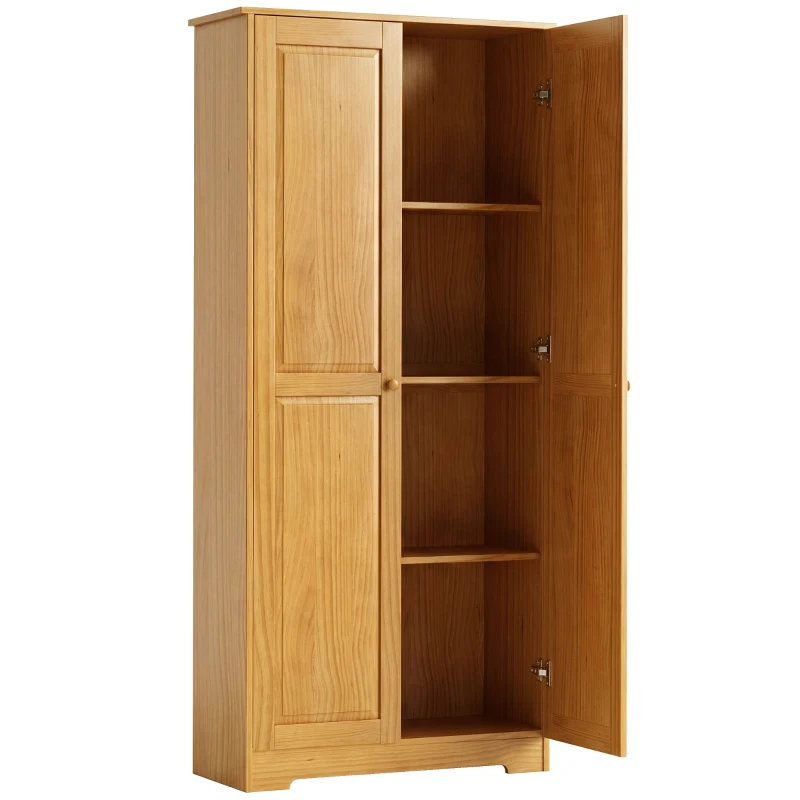 HOMCOM 67" Pinewood Kitchen Pantry Storage Cabinet, Freestanding Cabinets with Doors and Shelves, Dining Room