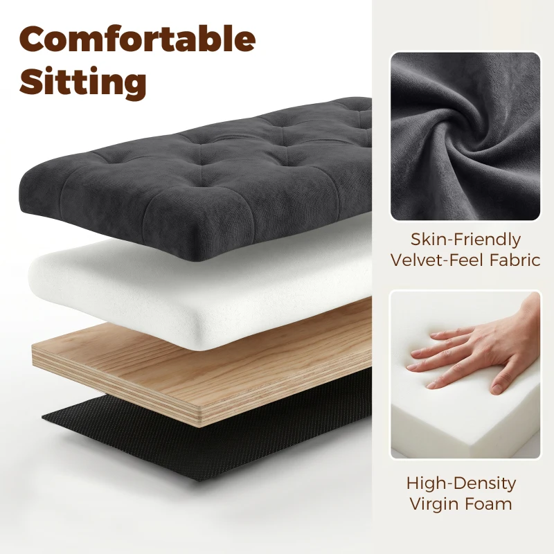 HOMCOM Storage Ottoman Bench, 63" End of Bed Bench for Queen/King Bed, Living Room, Bedroom, Entryway, Dark Grey