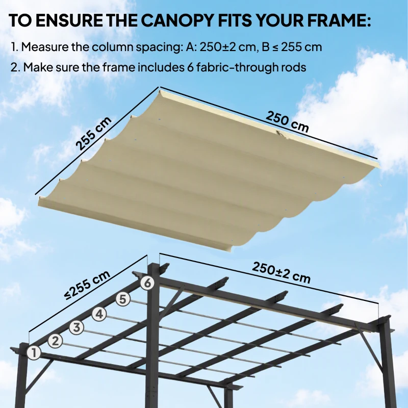 Outsunny 8.2' x 8.4' Retractable Pergola Canopy Replacement, Fit 10' x 10' Frame, Pergola Cover Replacement Top Only, Beige